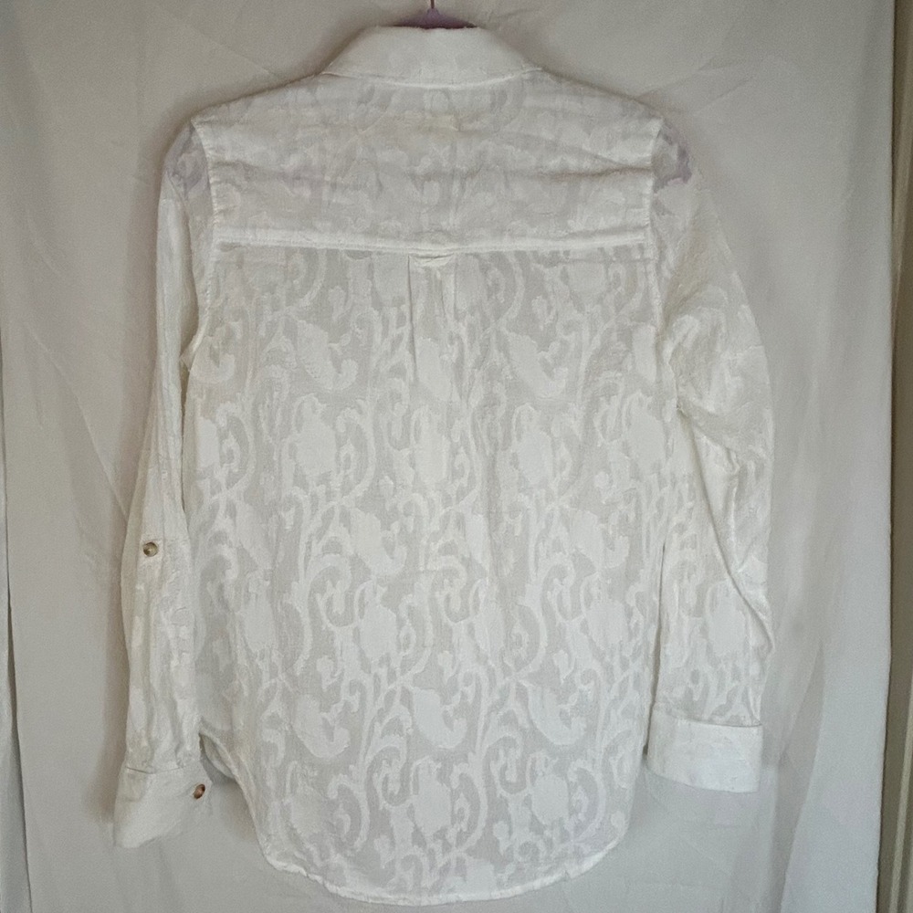 Maeve Anthropologie Womens Button Down Shirt Size 8 White Floral Long Sleeve - Picture 12 of 14